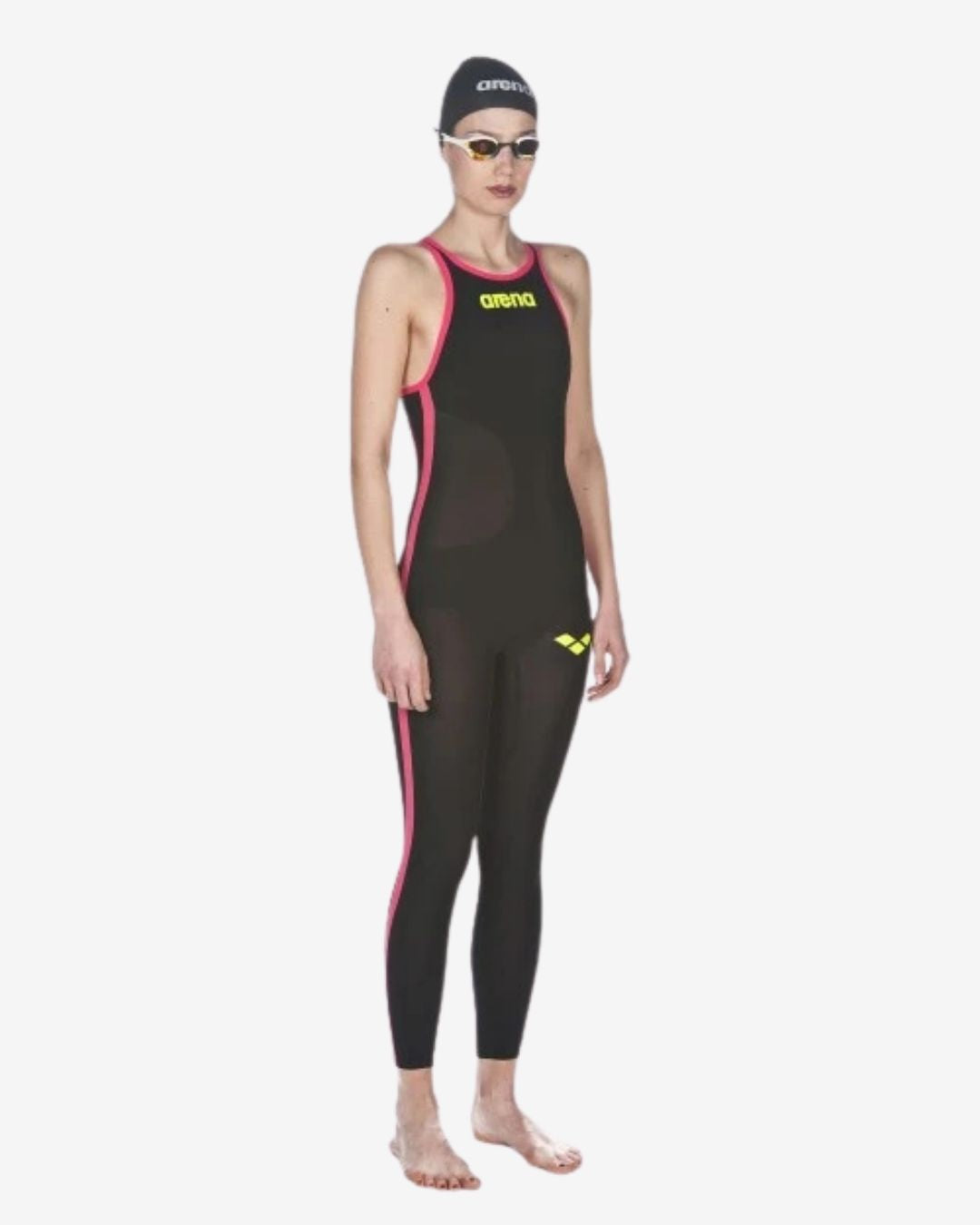 Costume Da Gara Arena Powerskin R-EVO+ Open Water Donna OpenBack Black Fluo Yellow