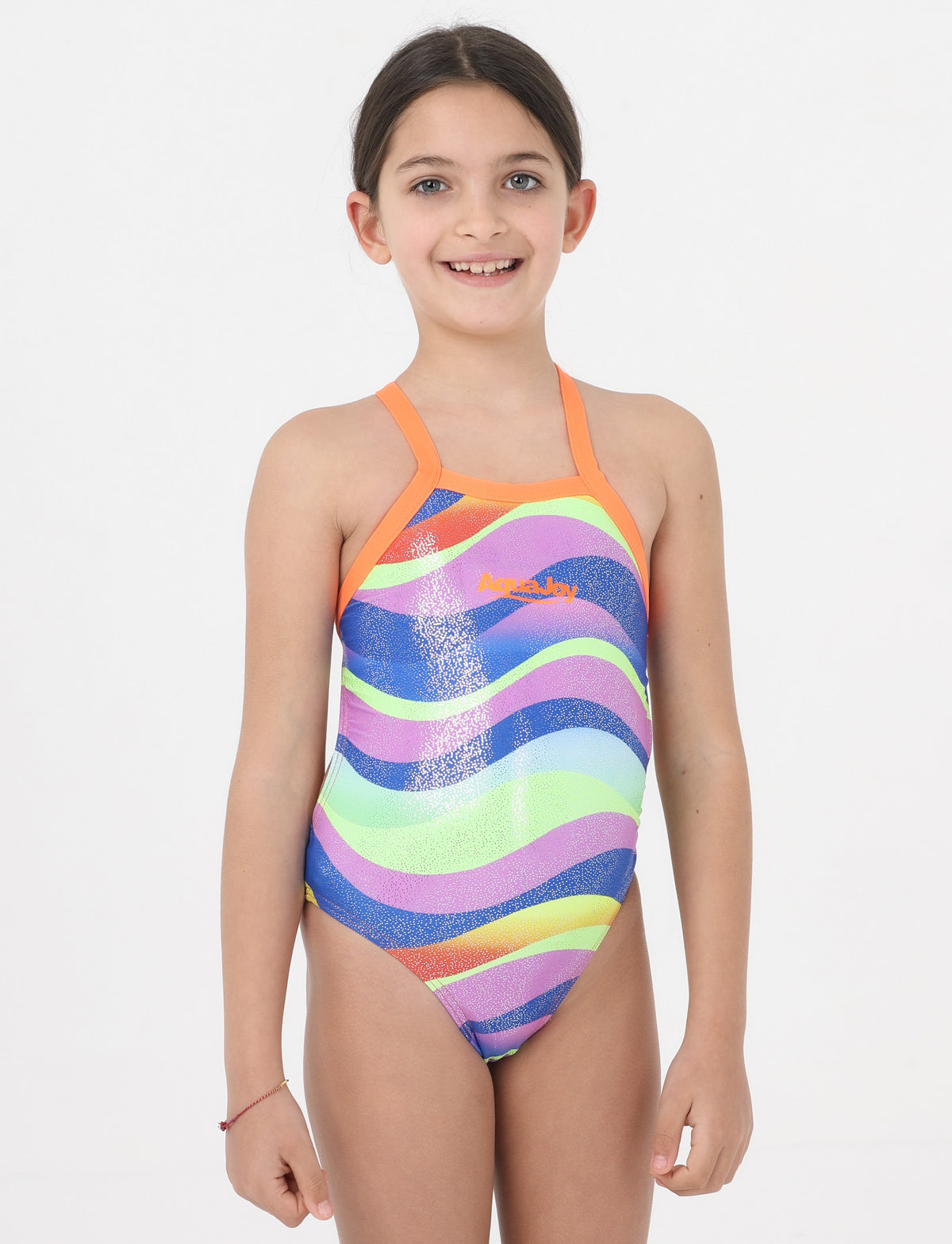 Costume Bambina Sincronizzato Aquajoy mod.Brillantinato Onde Arancio