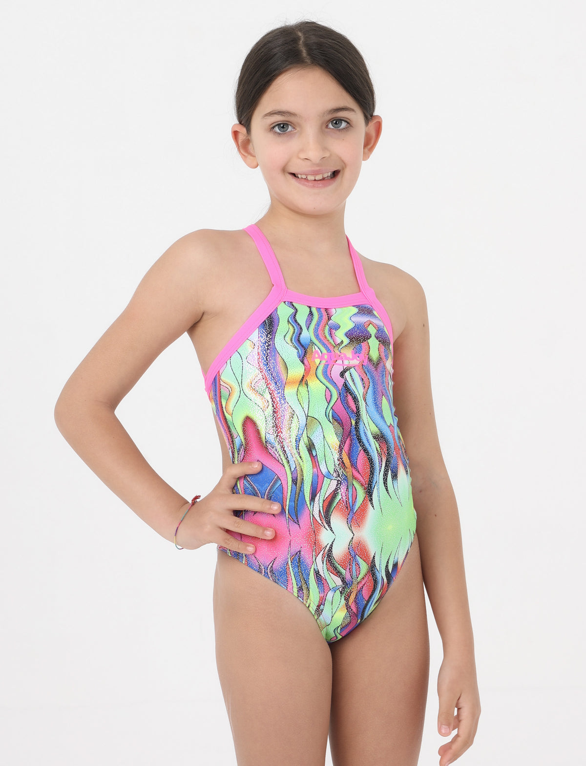 Costume Bambina Sincronizzato Aquajoy mod.Brillantinato Fiamme Verdi
