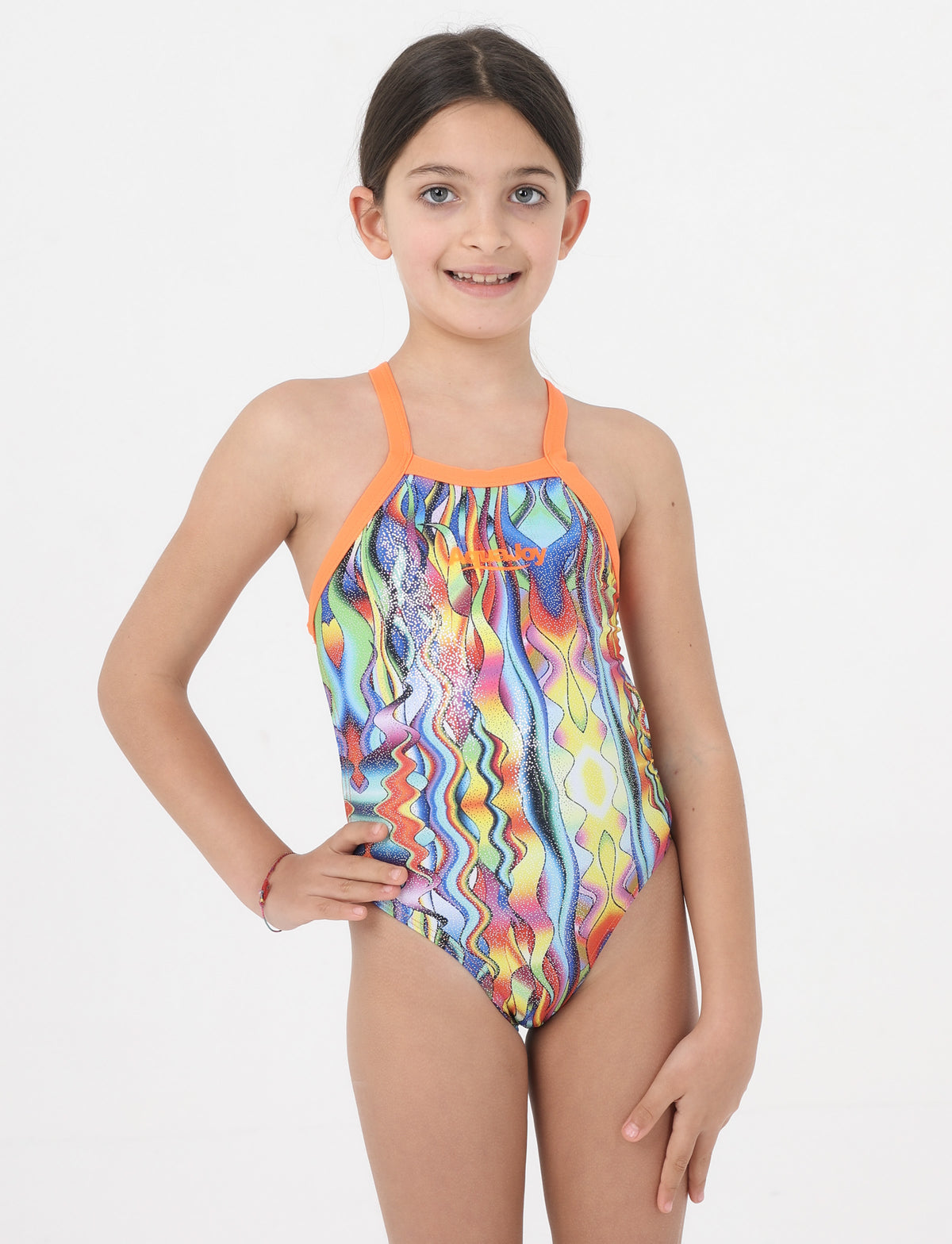 Costume Bambina Sincronizzato Aquajoy mod.Brilantinato Fiamme Gialle