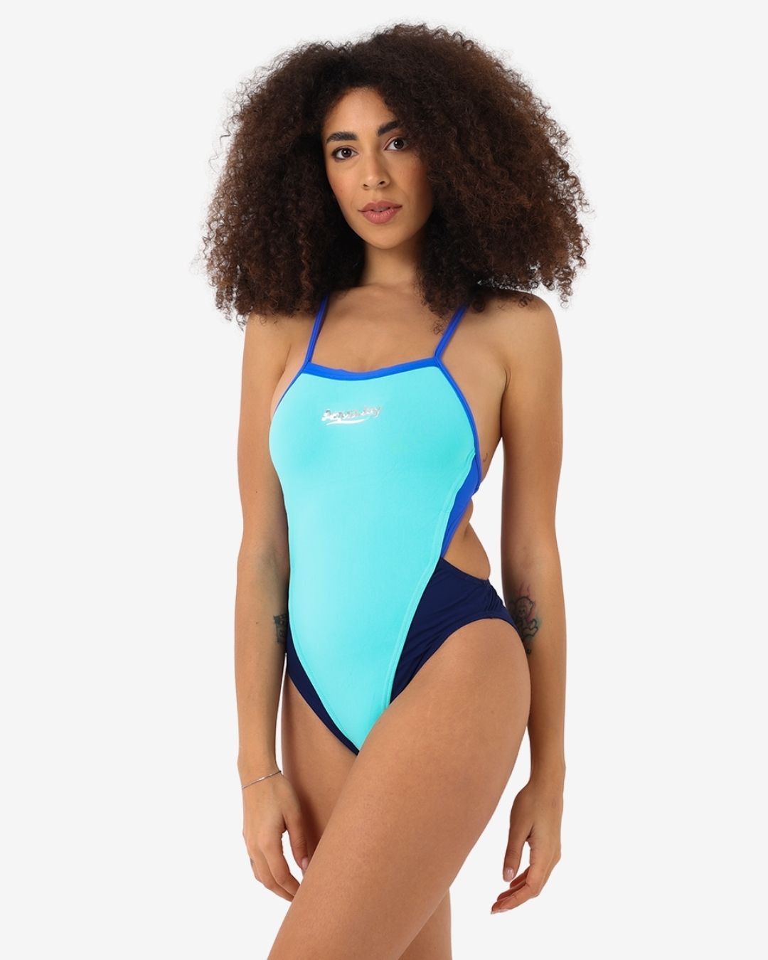 Costume Donna Bordato Bicolore Annodato mod. Fresh Blu/Salsedine