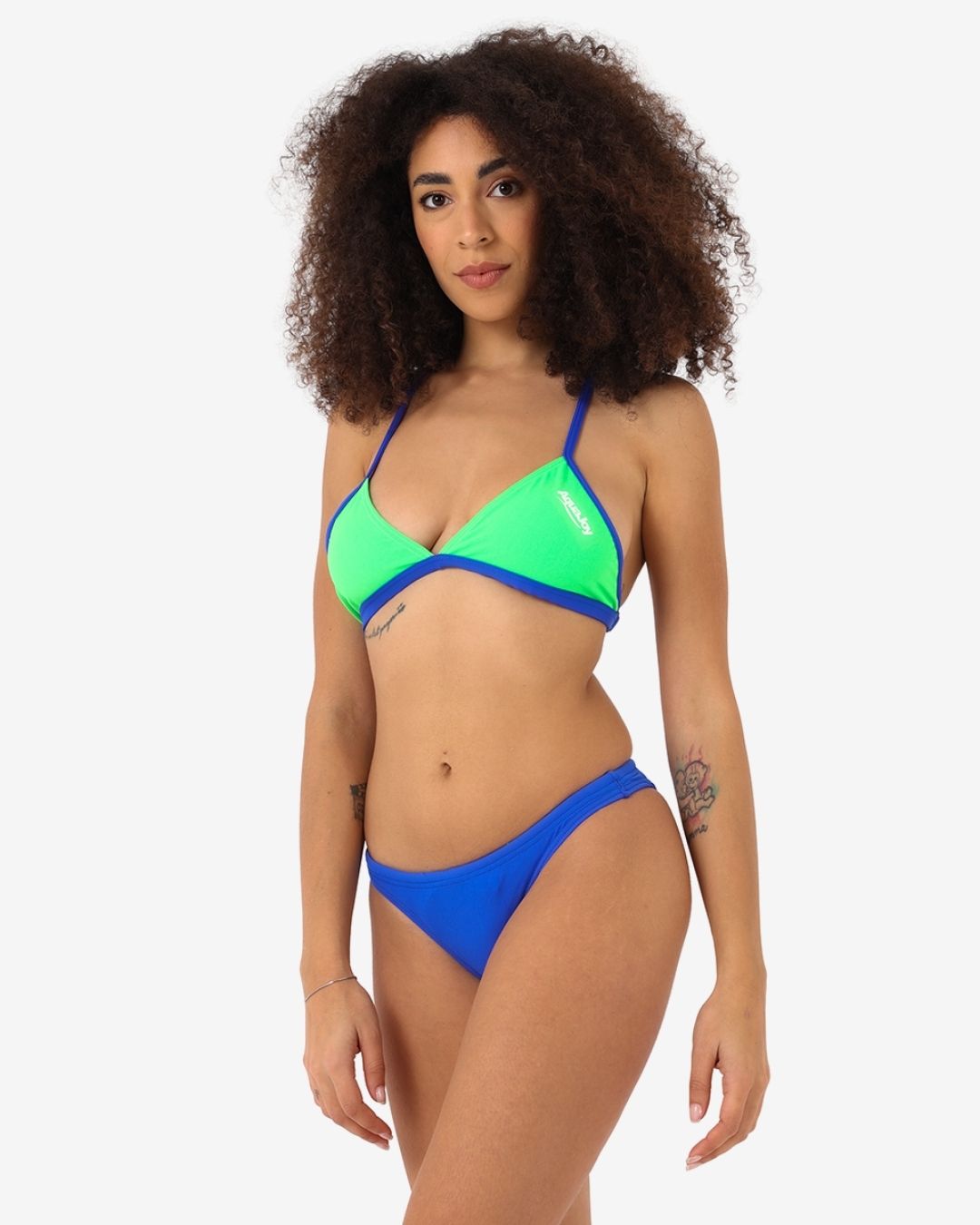 Costume Donna Bikini Triangolo mod. Fluo Green/Baja Blu