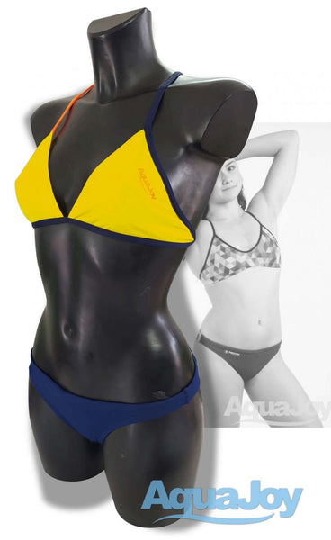 Costume donna 2 pezzi triangolo mod. giallo/blu navy